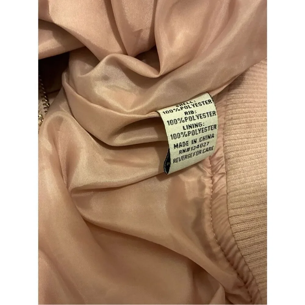 Angel Kiss Women's Light Pink Satin Bomber Jacket
